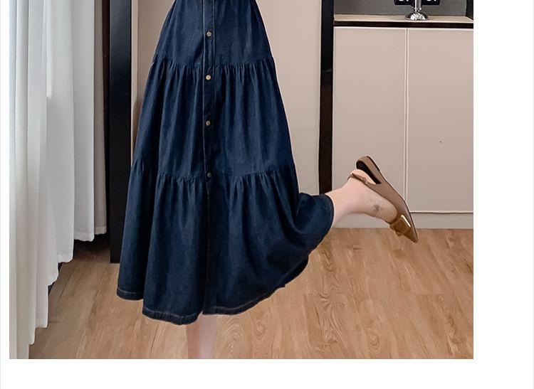 Long-Sleeve Denim Midi A-Line Shirt Dress Product Image