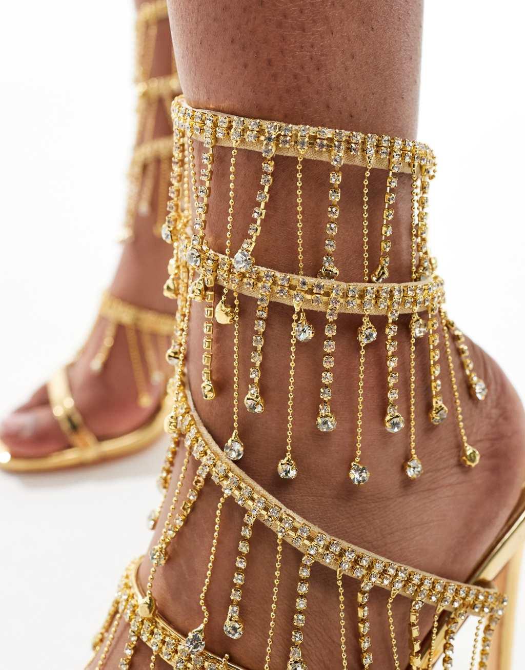 Azalea Wang Elke embellished spiral heeled sandals in gold Product Image