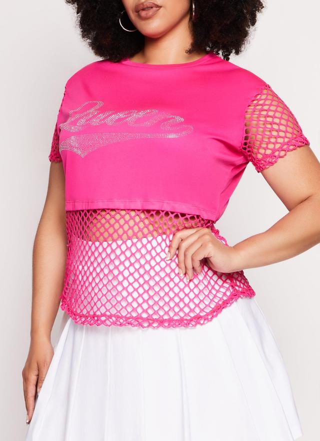 Womens Plus Size Fishnet Queen Rhinestone Graphic Tee Product Image