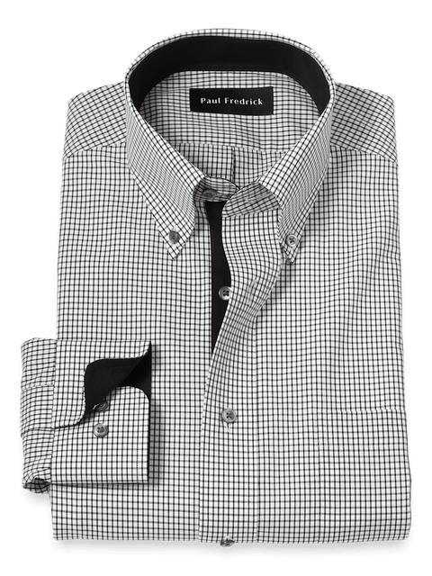 Non-Iron Cotton Check Dress Shirt With Contrast Trim - Black/white Product Image