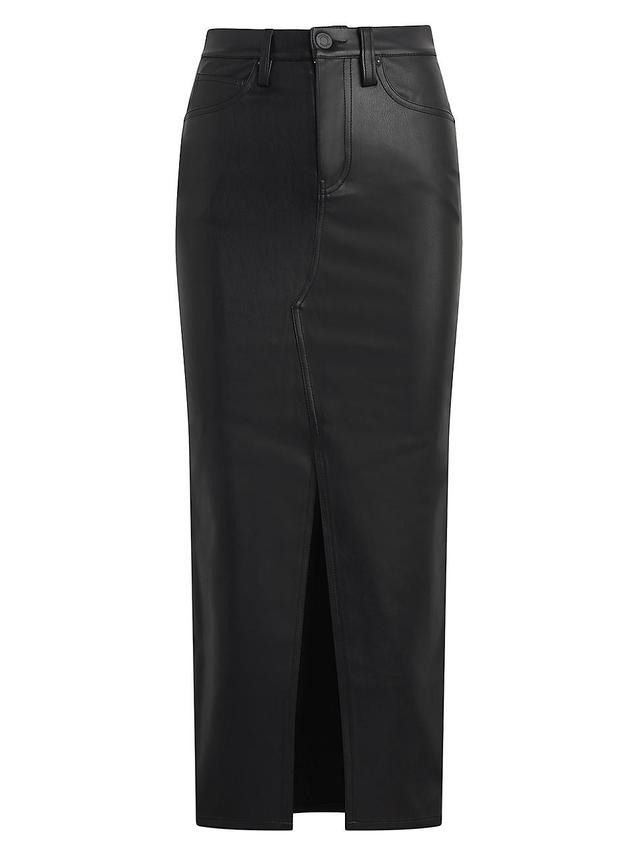 Womens Faux Leather Five-Pocket Midi-Skirt Product Image