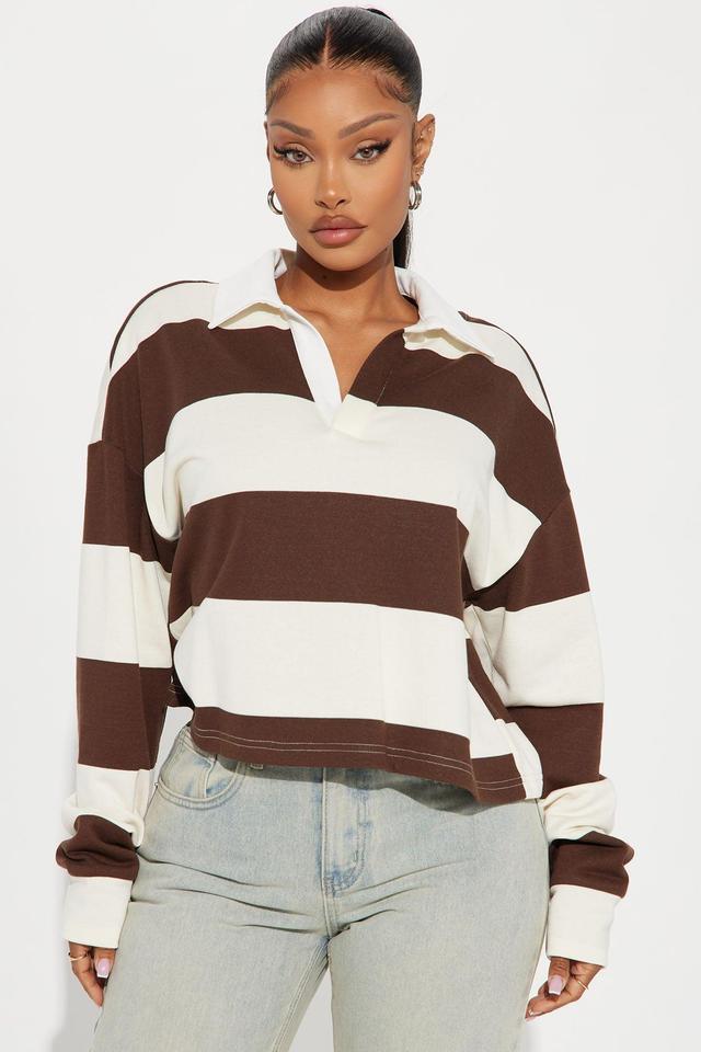 Lea Rugby Stripe Polo Top - Brown/combo Product Image