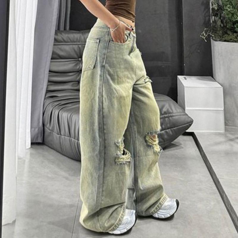 High Rise Distressed Washed Wide Leg Jeans Product Image