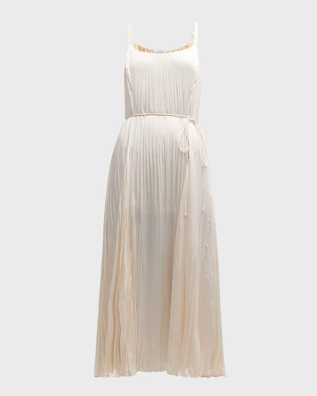 Pleated Crushed Satin Midi Slip Dress Product Image