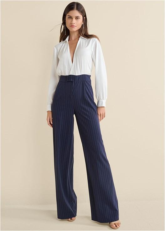 Pinstripe Wide Leg Jumpsuit Product Image