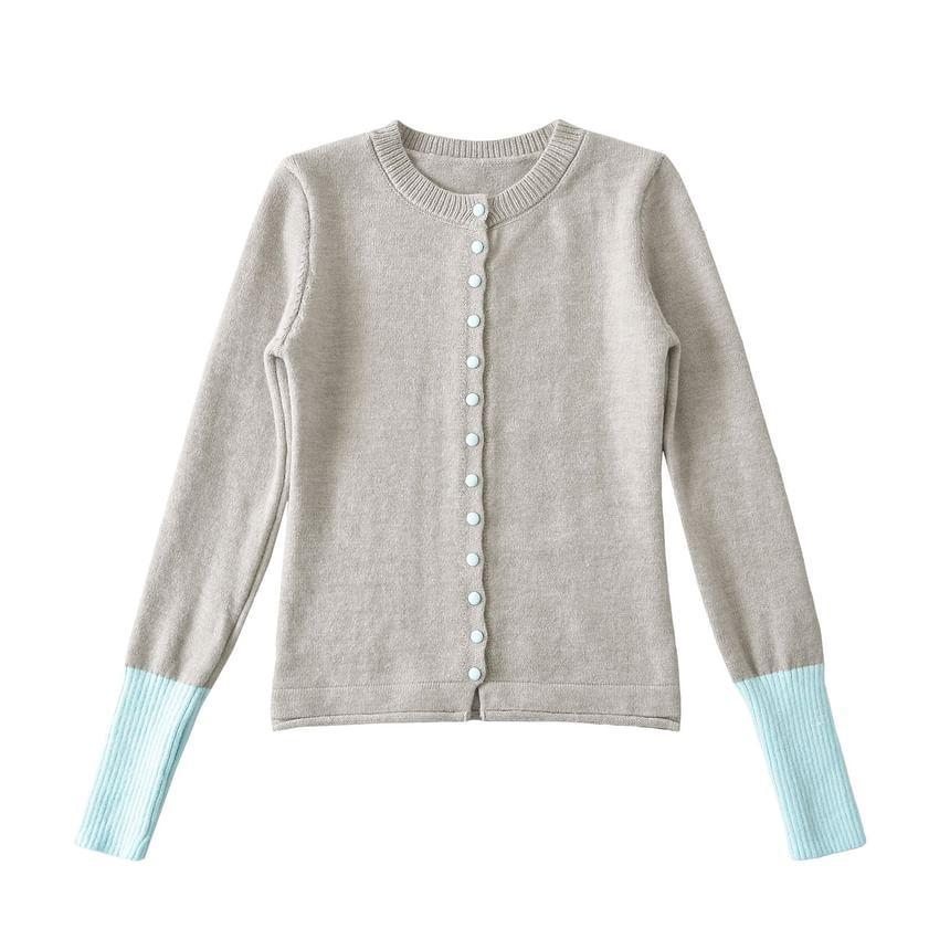 Round Neck Two Tone Cardigan Product Image