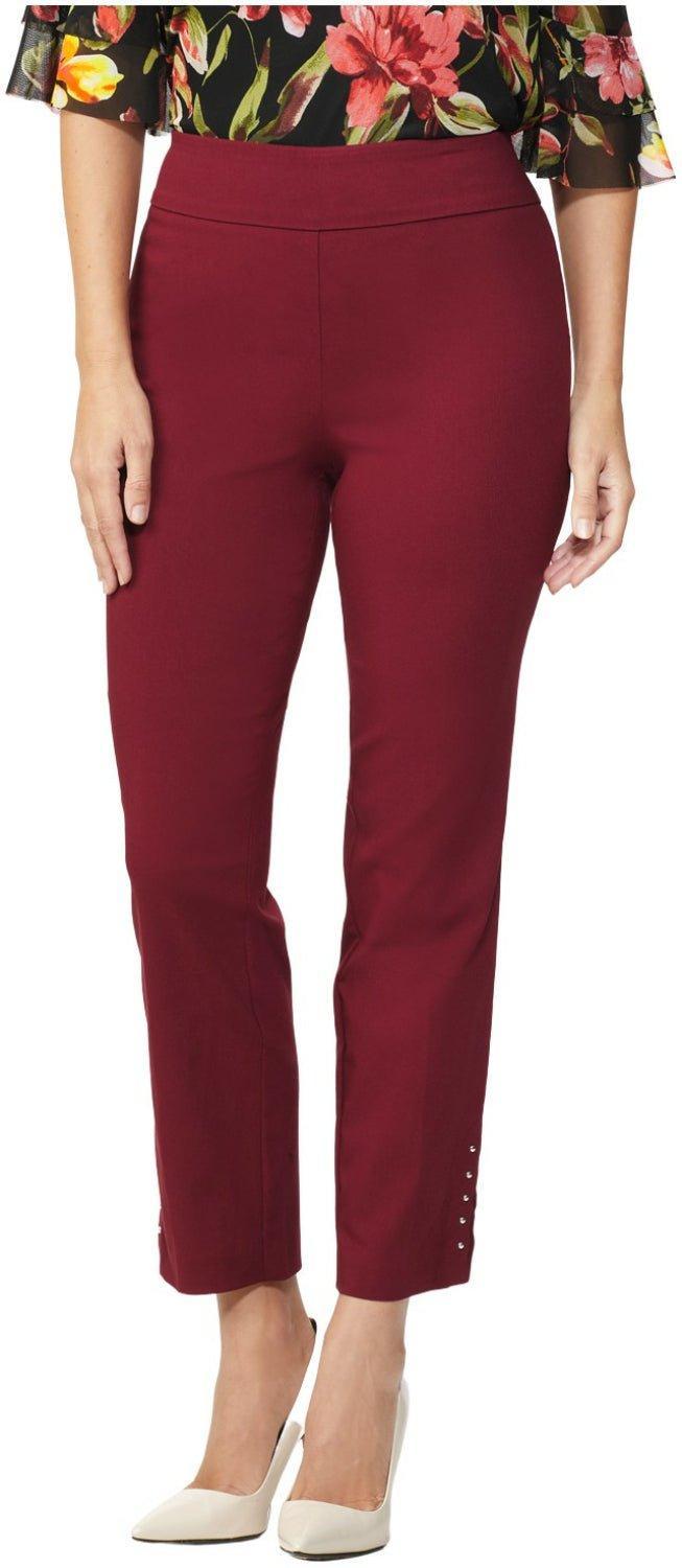 Roz & Ali Solid Millennium Tummy Panel Pull On Ankle Pants With Rivet Trim Bottom - Misses Product Image