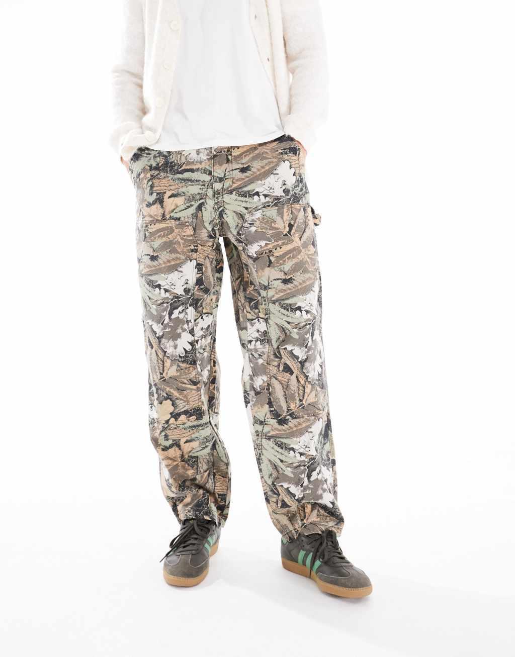 ONLY & SONS loose fit pants in beige leaf camo Product Image