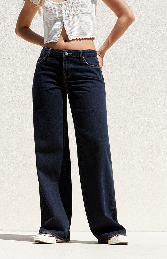 PacSun Women's Dark Indigo Low Rise Baggy Jeans Product Image