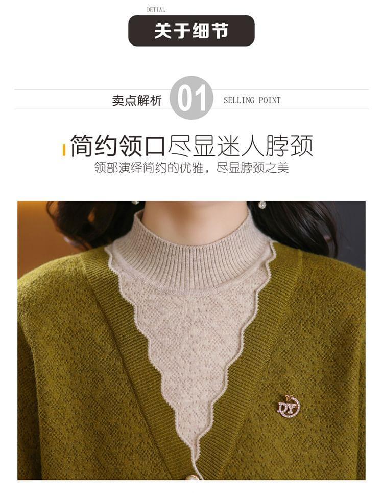 Mock Two-Piece Mock Neck Two Tone Button Sweater Product Image