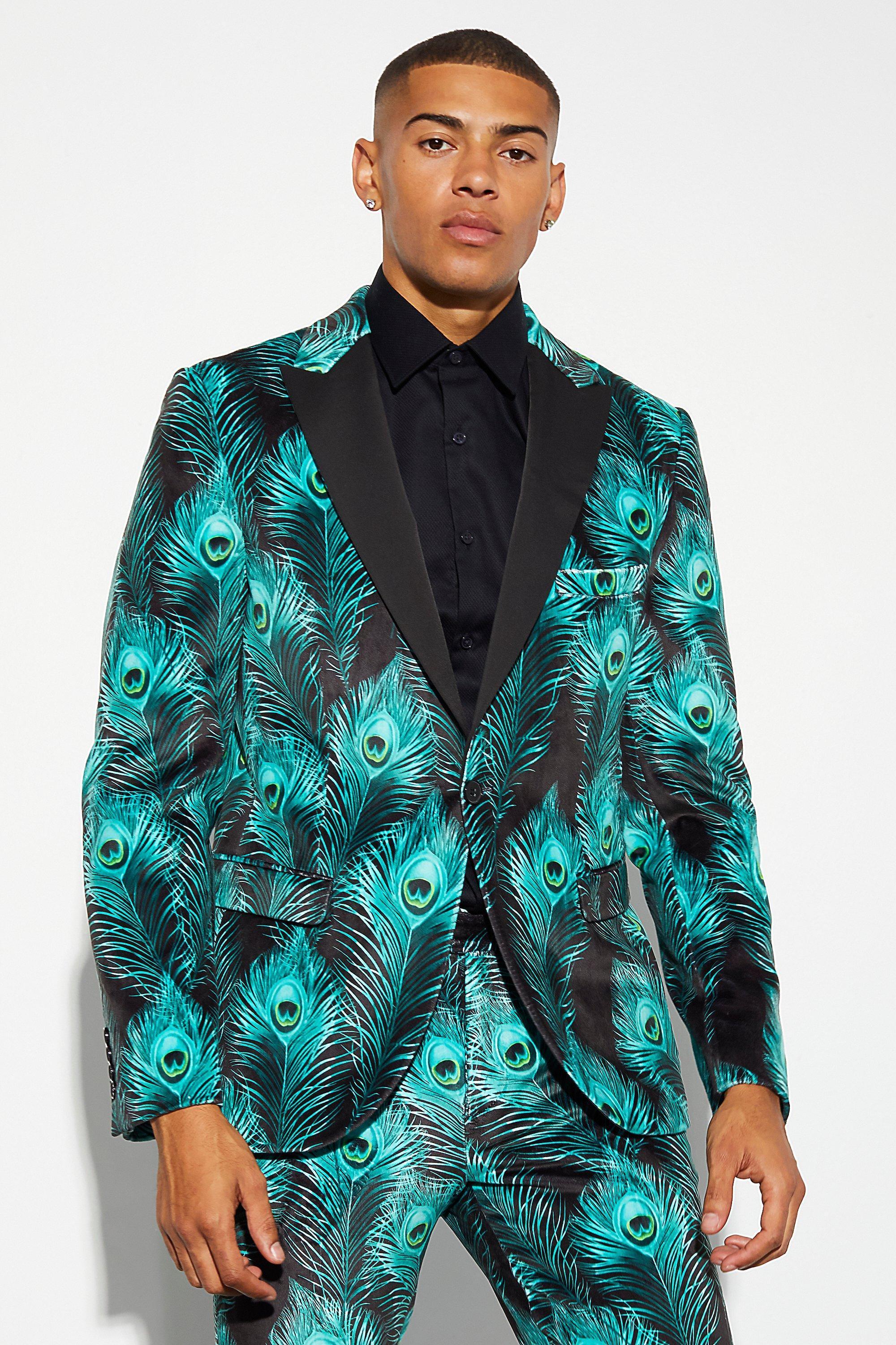 Slim Fit Printed Velour Suit Jacket | boohooMAN USA Product Image