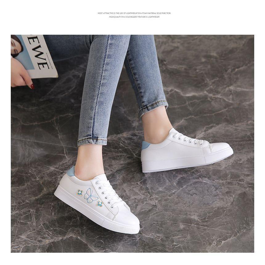 Butterfly Embroidered Lace-Up Sneakers Product Image