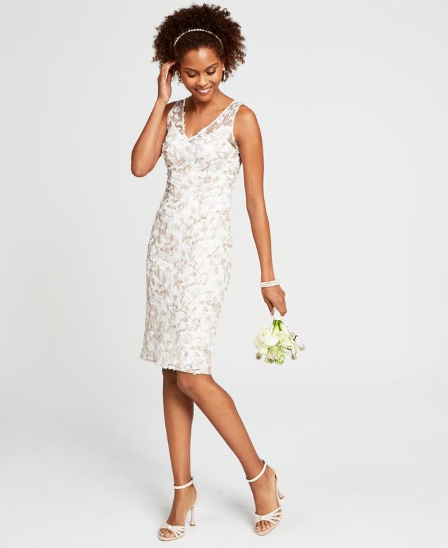 Adrianna Papell Embroidered Sleeveless Sheath Dress Product Image