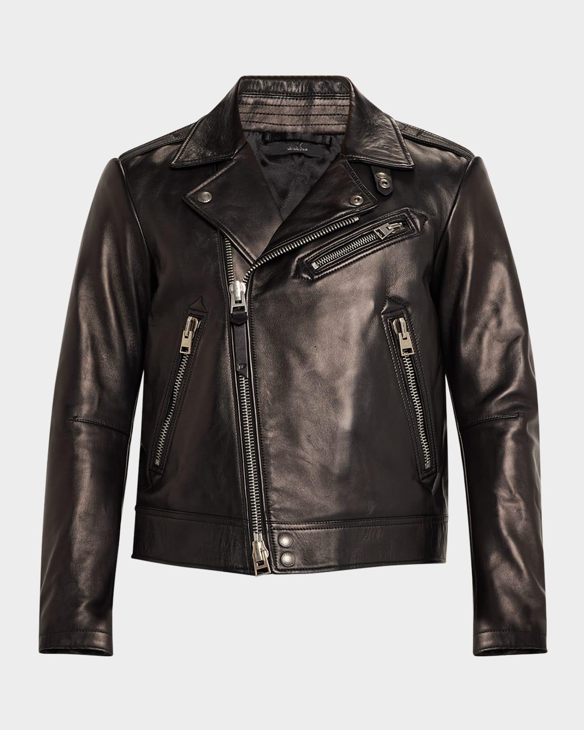 Mens Napa Leather Asymmetric Biker Jacket Product Image