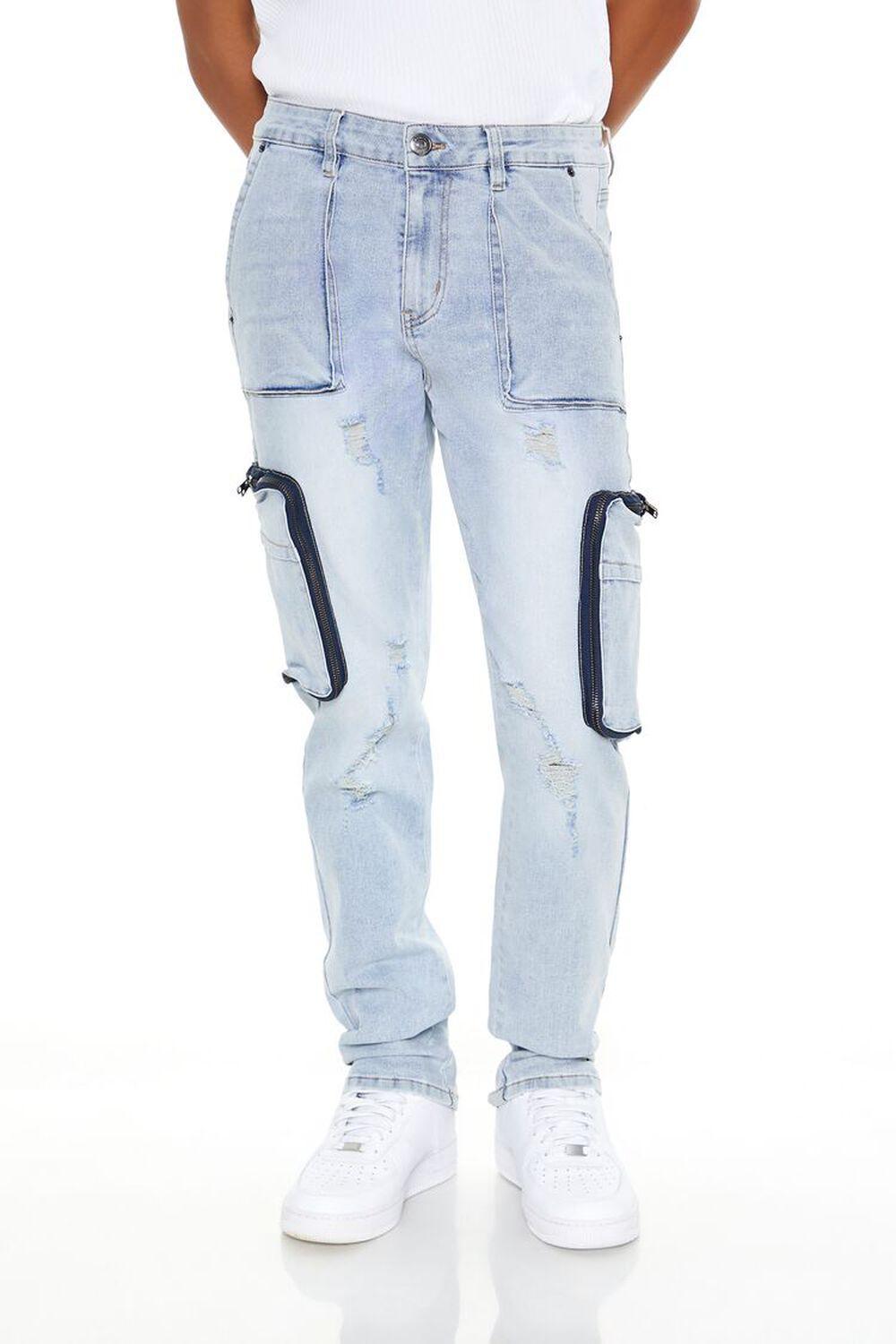 Distressed Slim-Fit Cargo Jeans | Forever 21 Product Image