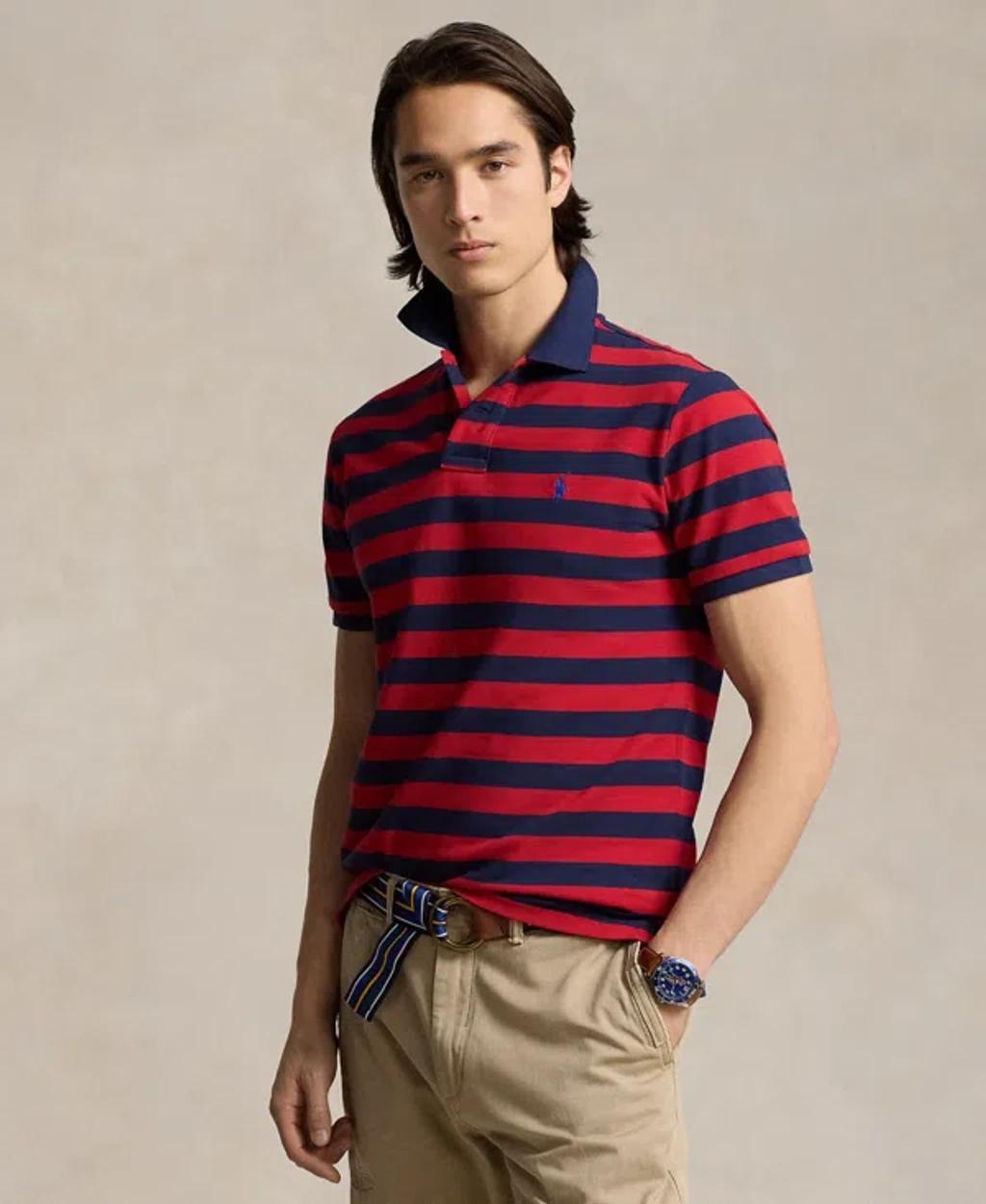 Polo Ralph Lauren Mens Classic-Fit Striped Mesh Polo Shirt - Red Product Image