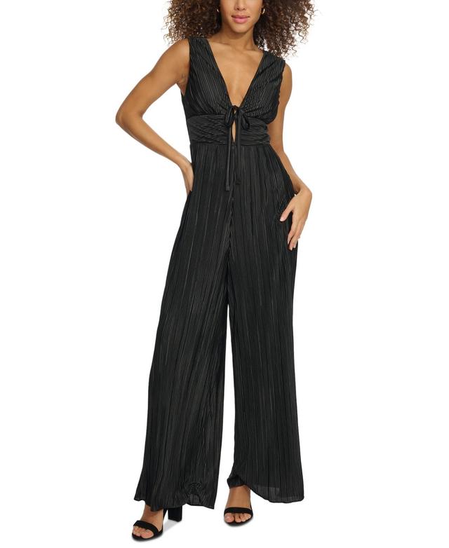 Siena Womens Plunging-Neck Pleated Tie-Front Jumpsuit Product Image