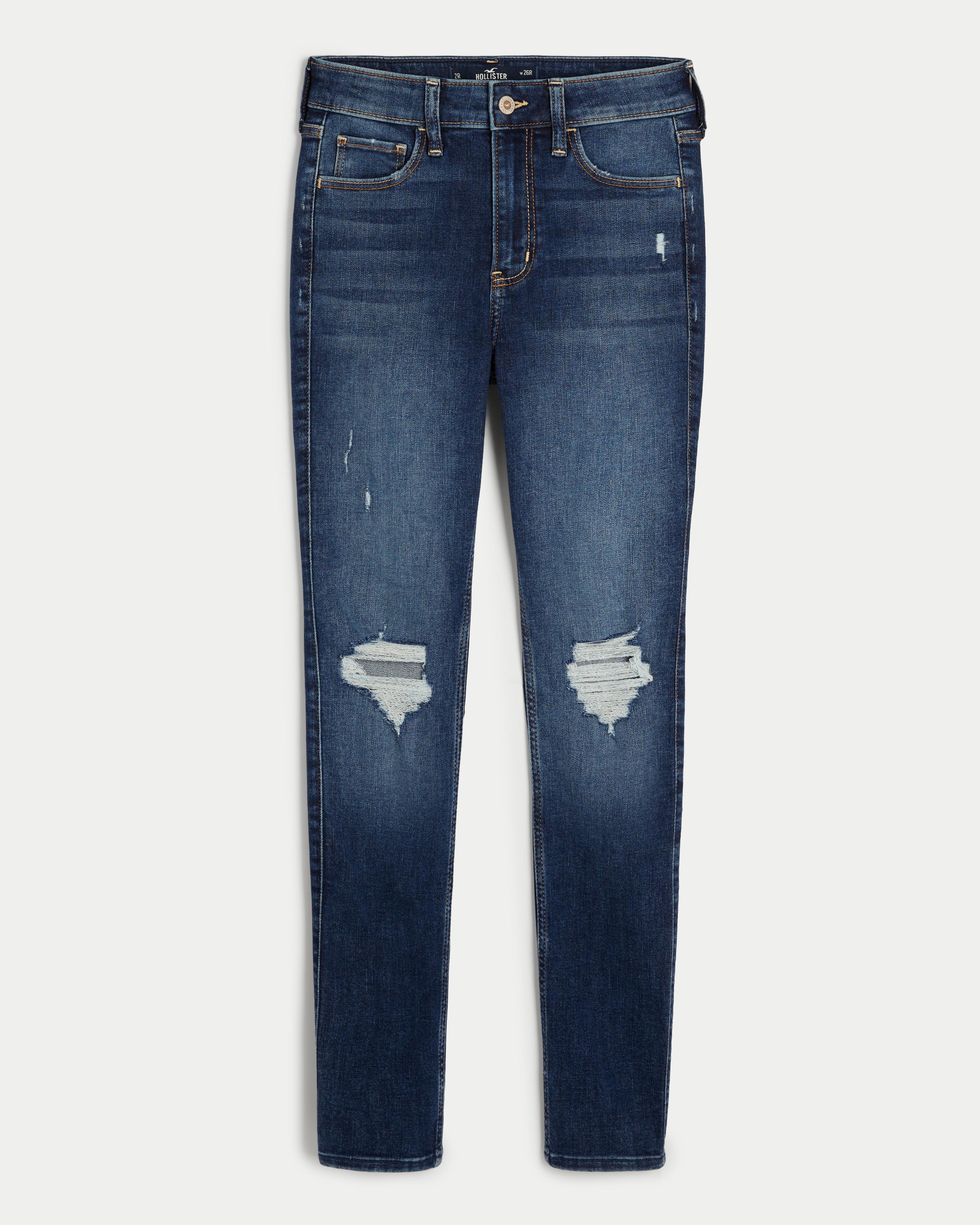 High-Rise Ripped Dark Wash Super Skinny Jeans Product Image