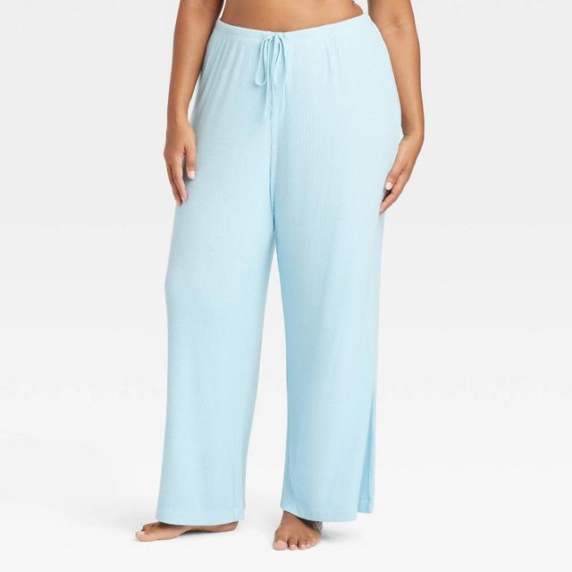 Women's Cozy Ribbed Wide Leg Pants - Auden™ Turquoise Blue 2X Product Image