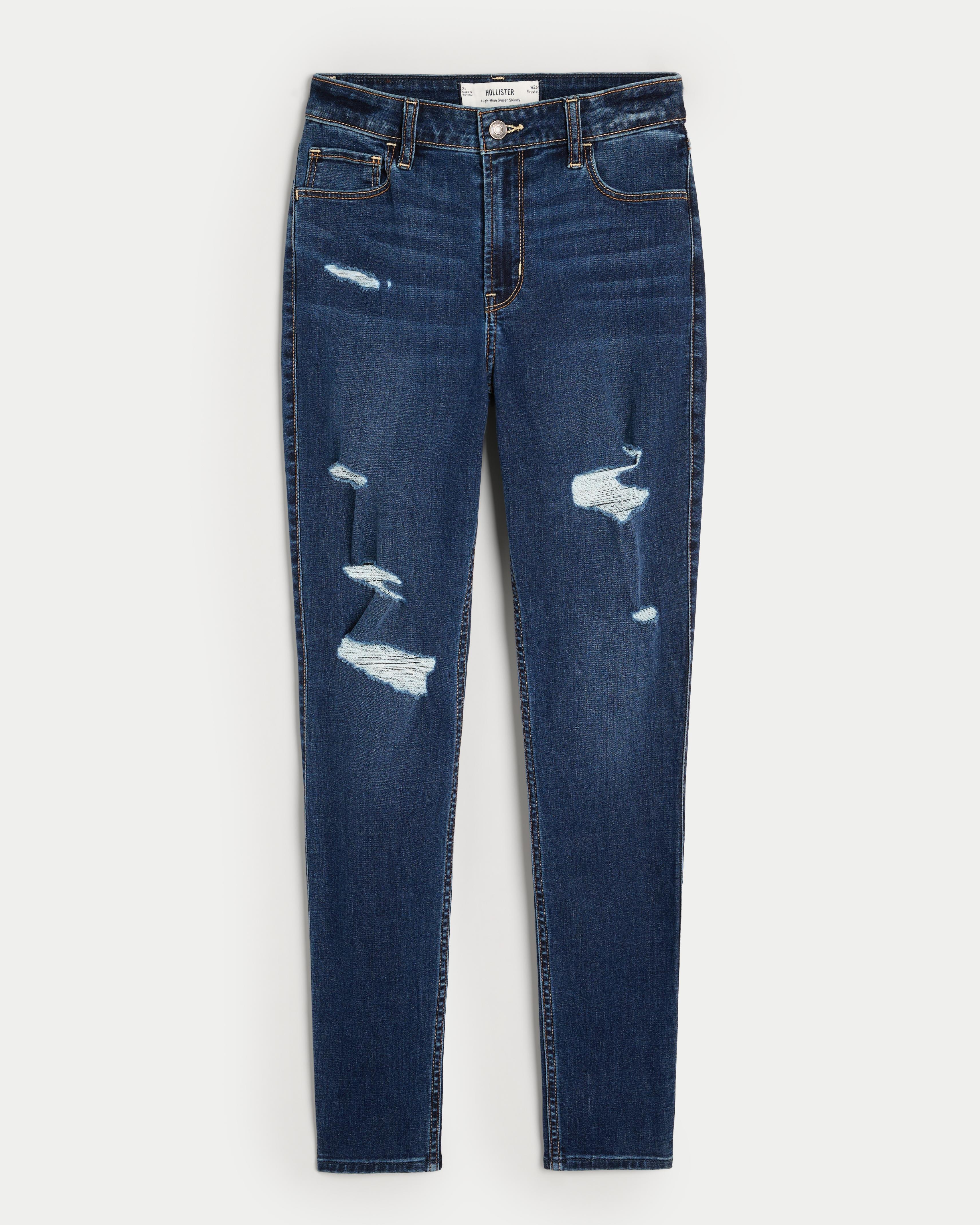 High-Rise Ripped Dark Wash Super Skinny Jeans Product Image