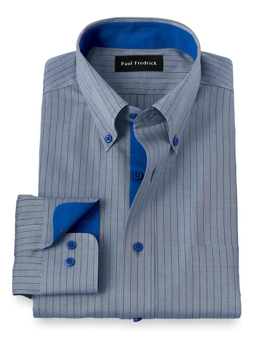 Non-iron Cotton Stripe Dress Shirt With Contrast Trim Product Image