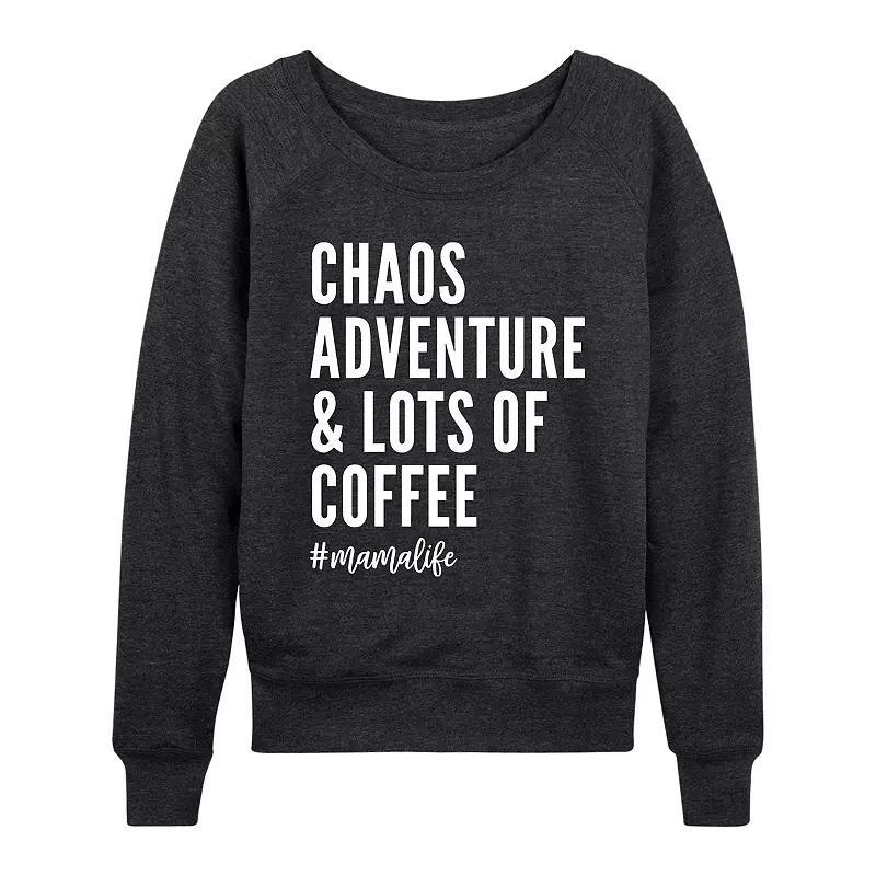 Womens Chaos Adventure And Coffee Mama Life Slouchy Graphic Sweatshirt, Girls Heather Grey Product Image