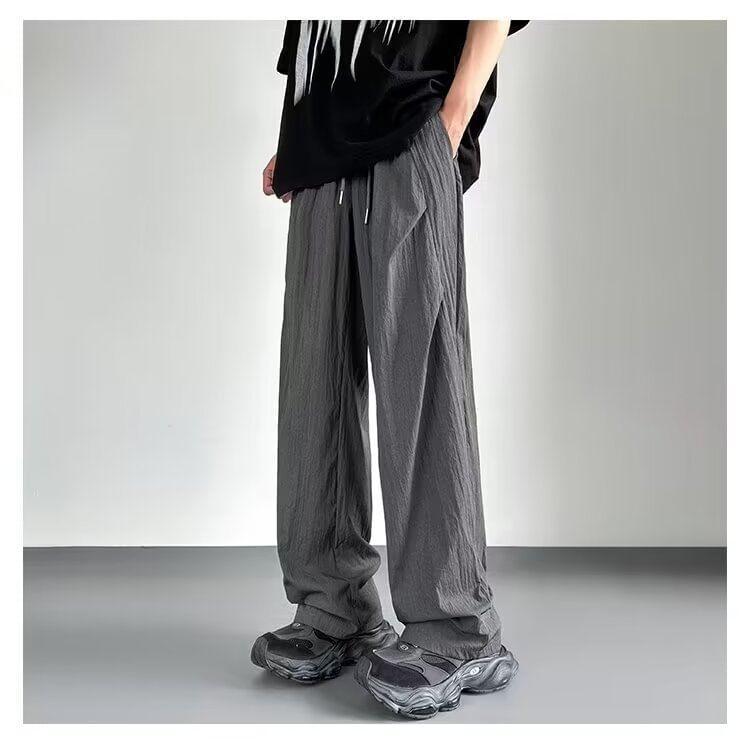 Drawstring Waist Plain Wide Leg Cargo Pants Product Image