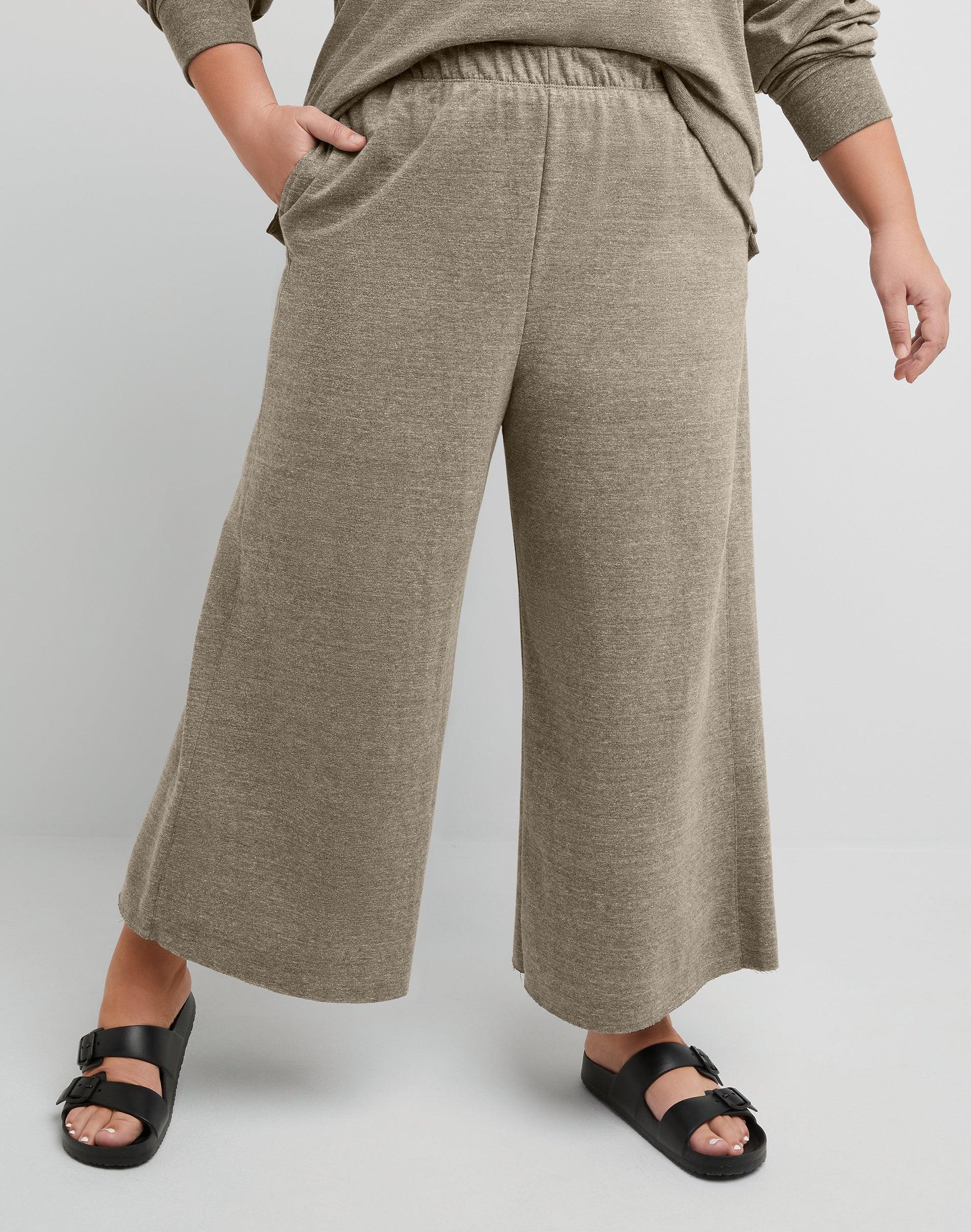 Hanes Originals Womens Plus Cropped Wide Leg Pants, French Terry, 25 Oregano Heather 3X Product Image