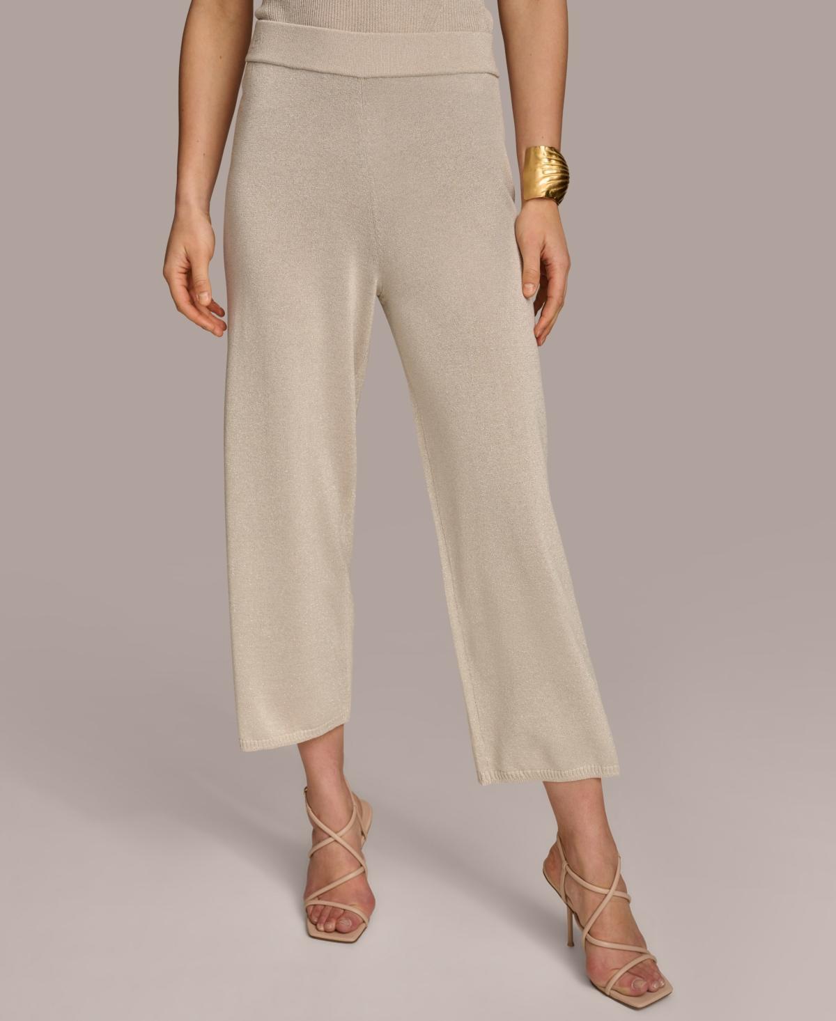 Donna Karan Womens Cropped Metallic Knit Pants - Sand product image