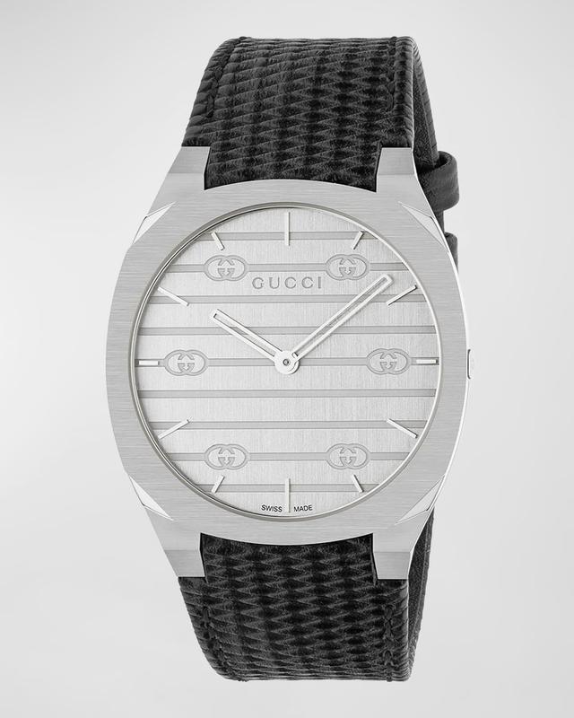 Mens Gucci 25H Leather-Strap Watch, 38mm Product Image