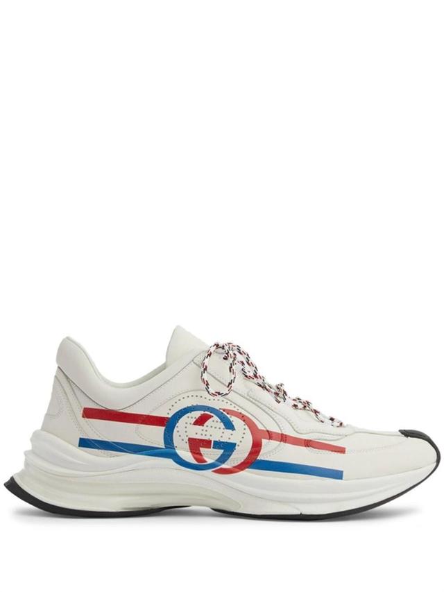 GUCCI Run Printed Leather Sneakers In White Product Image