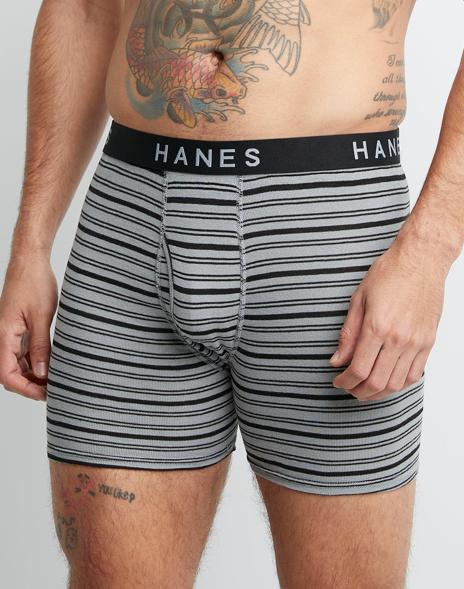 Hanes Mens 5-pk. Stripes & Solid Boxer Briefs -BLACK/GREY Product Image