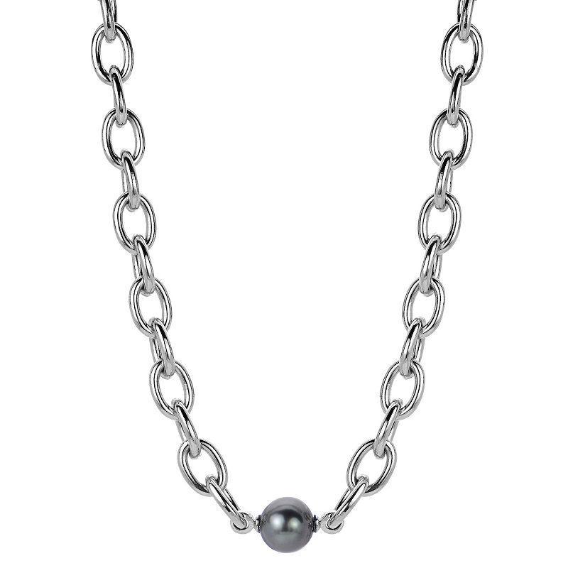 Mens PearLustre by Imperial Sterling Silver Black Tahitian Cultured Pearl Cable Chain Necklace Product Image