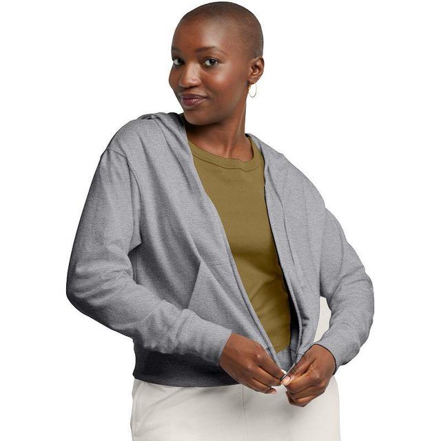 Womens Hanes Originals Full-Zip French Terry Hoodie Concrete Pe Grey Product Image