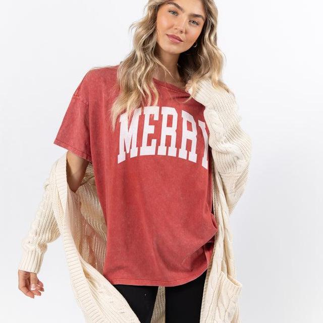 Merry Block Hyfve Red Oversized Graphic Tee Product Image