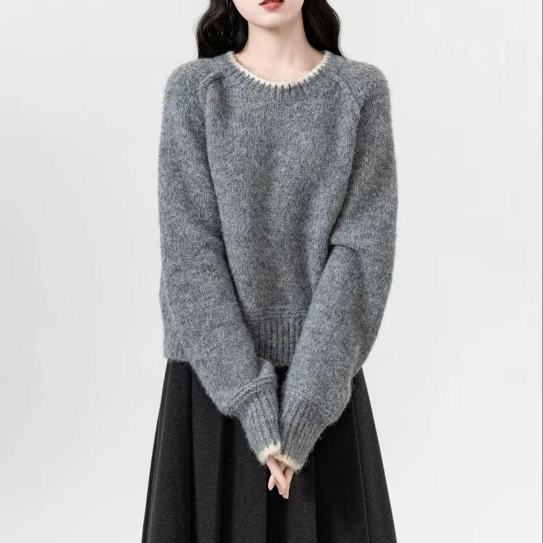 Round Neck Contrast Trim Oversized Sweater Product Image