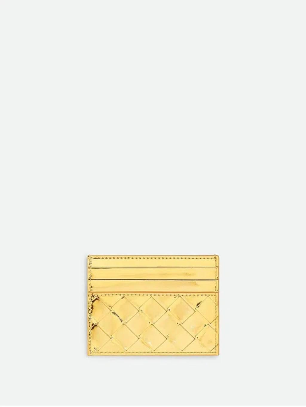 BOTTEGA VENETA Gold-m Brass Intrecciato Woven Metallic-leather Card Holder In Multicolor Product Image