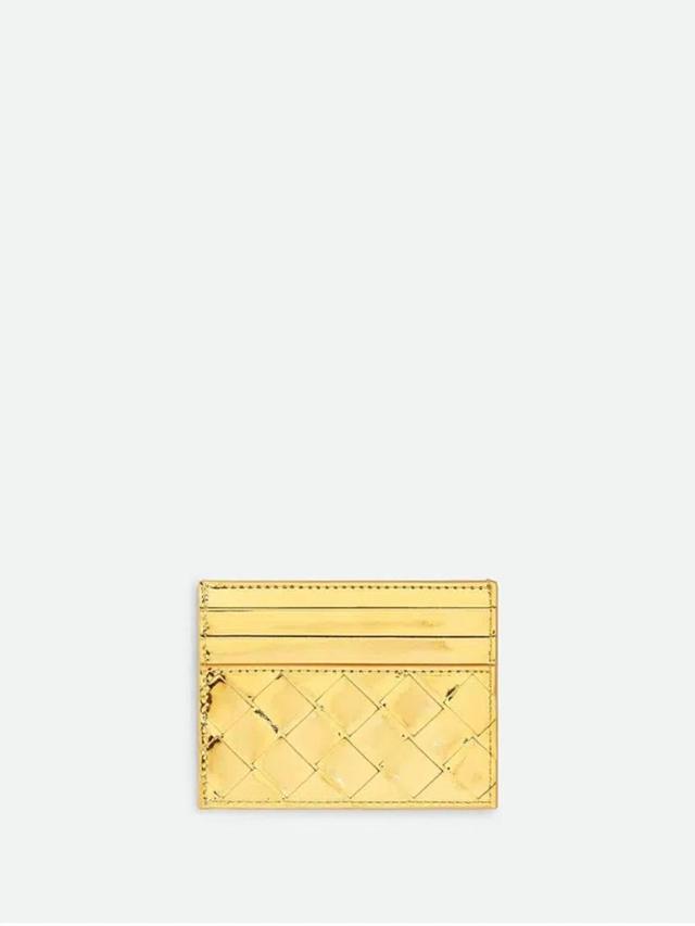 BOTTEGA VENETA Gold-m Brass Intrecciato Woven Metallic-leather Card Holder In Multicolor Product Image