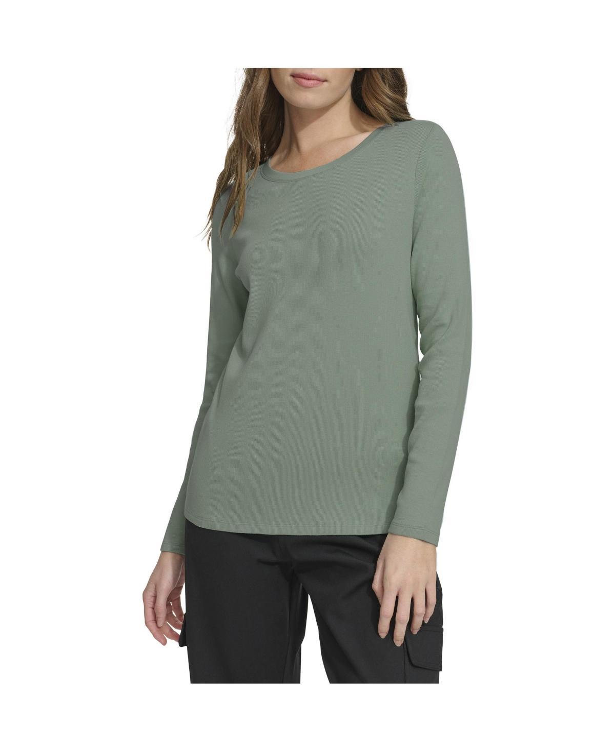 Tommy Hilfiger Womens Cotton Blend Ribbed Long Sleeve T-Shirt Product Image