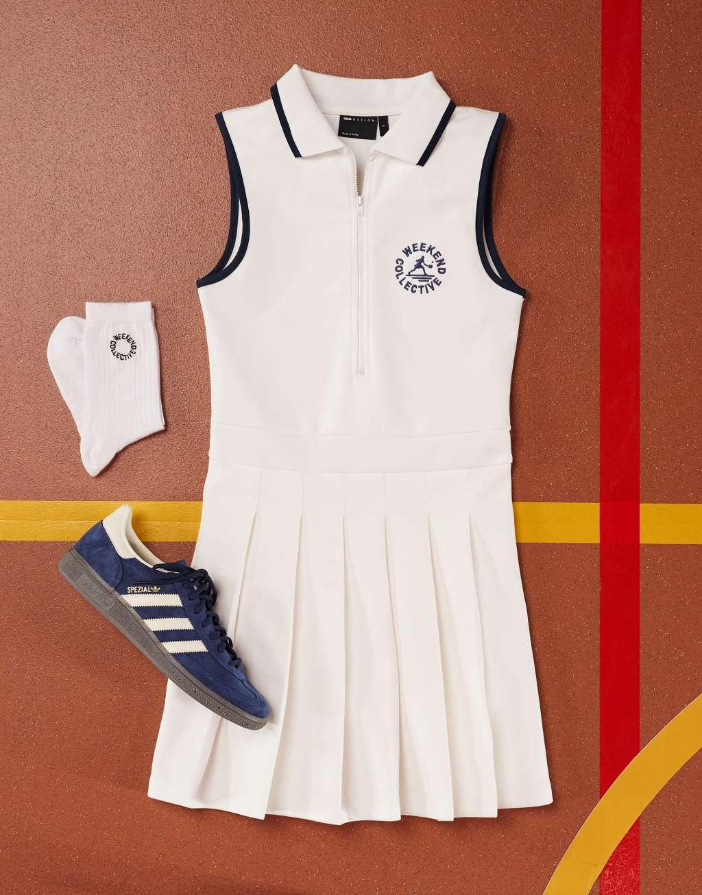 Weekend Collective heavyweight tennis dress with logo in cream Product Image