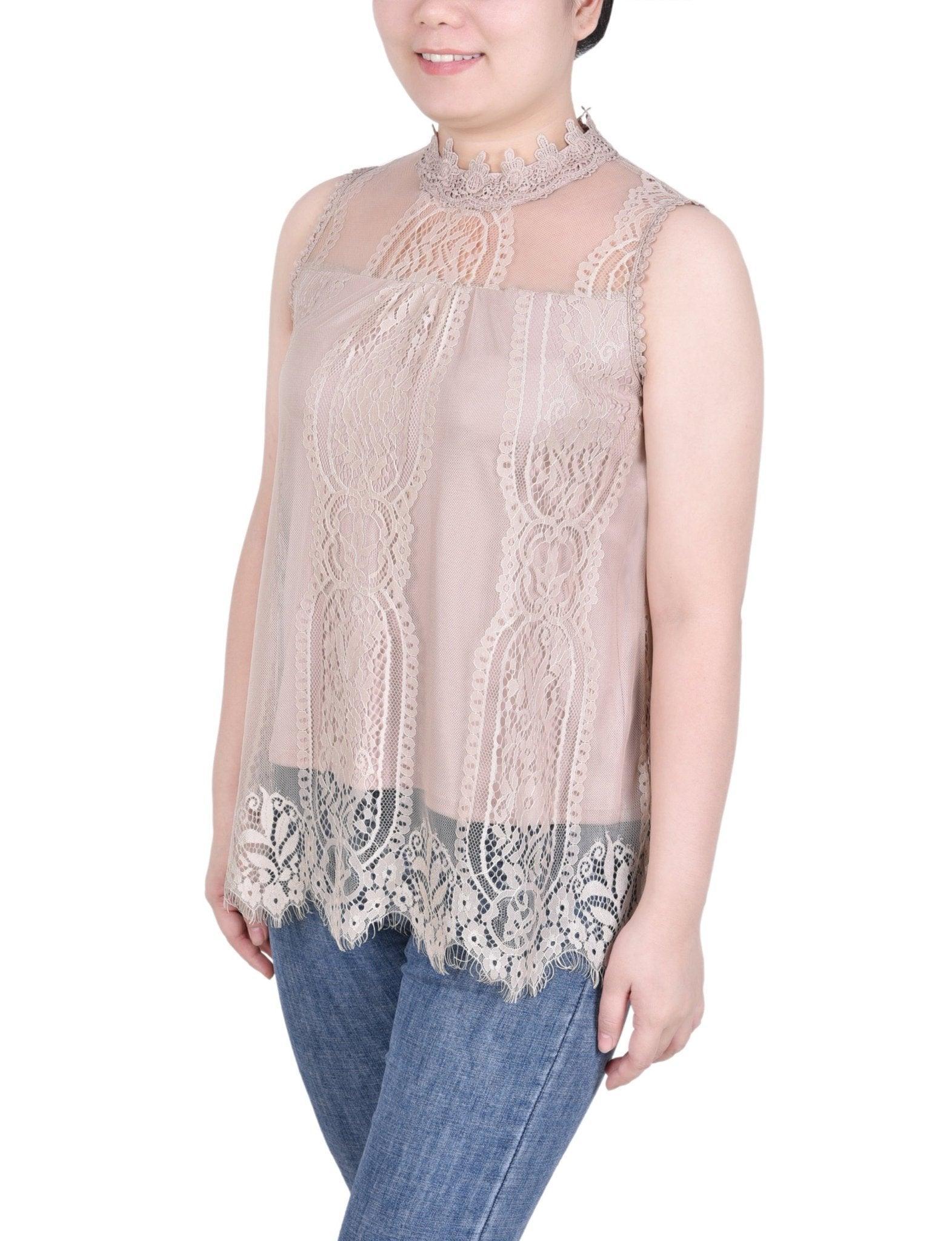 Sleeveless Mock Neck Lace Top - Petite Product Image