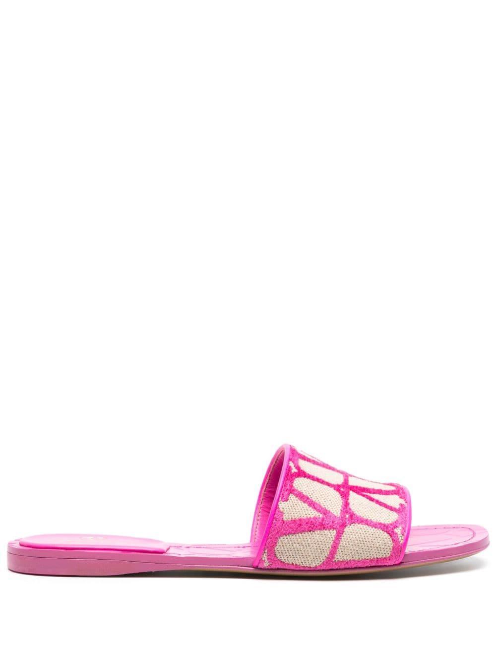 Strappy Iconographe Canvas Slippers In Pink White Product Image