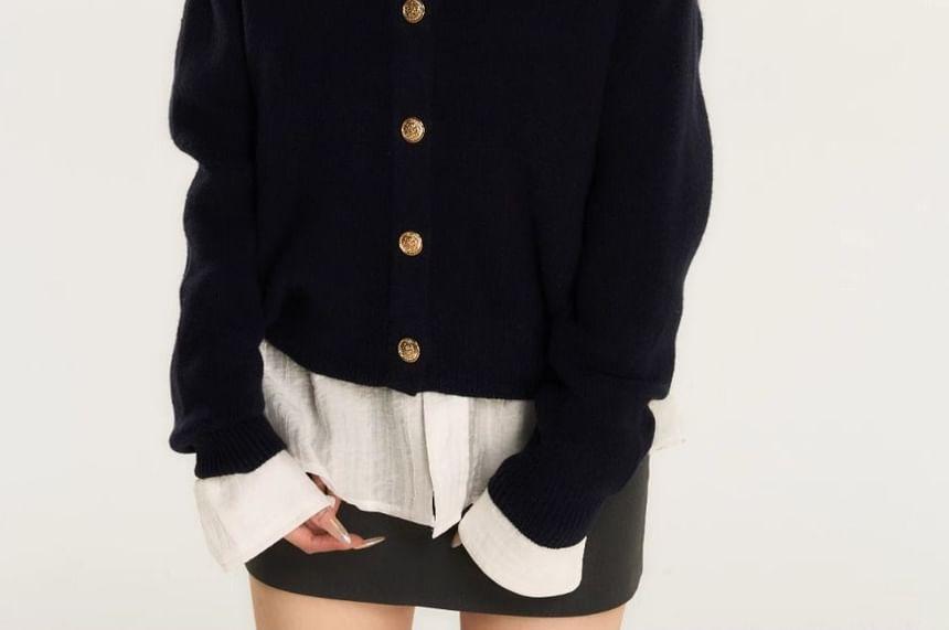 Collared Lettering Button-Up Cardigan Product Image