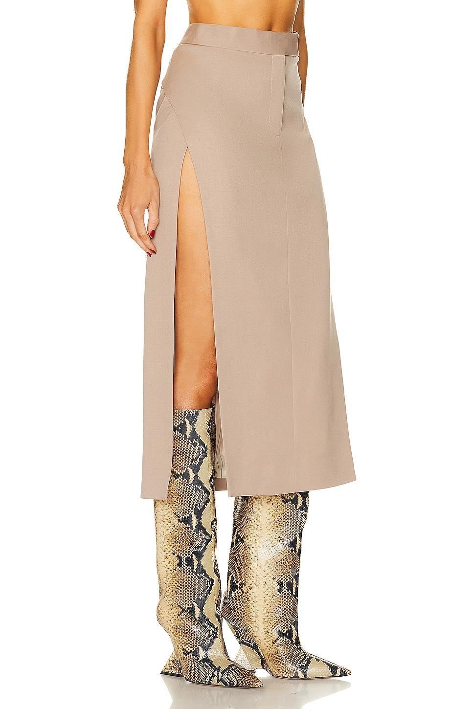 THE ATTICO Straight Midi Skirt Beige. (also in 40, 44). Product Image