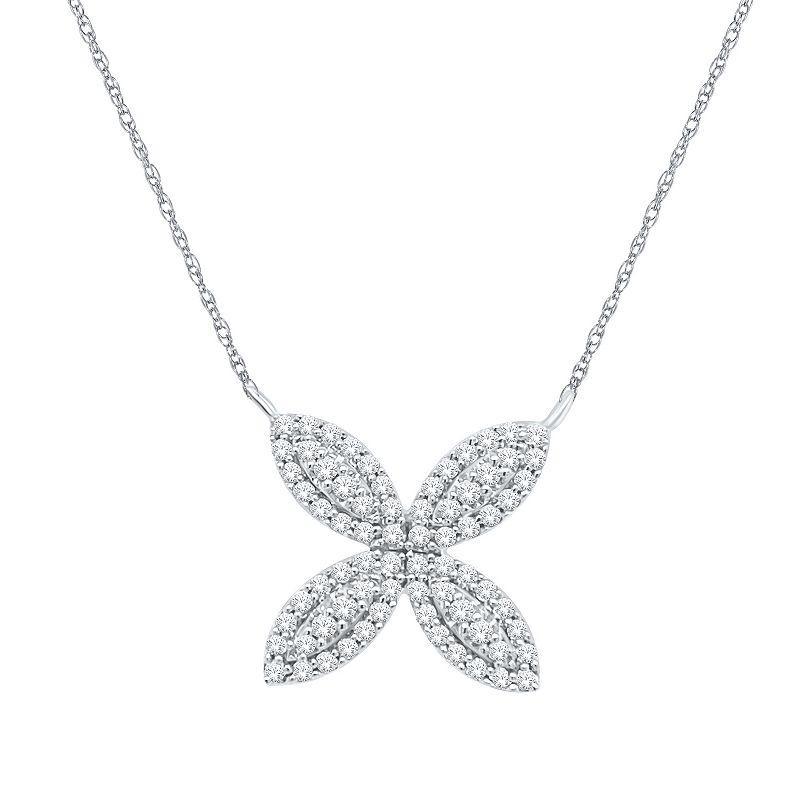 Sterling Silver 1/5 Carat T.W. Diamond Flower Necklace, Womens Product Image