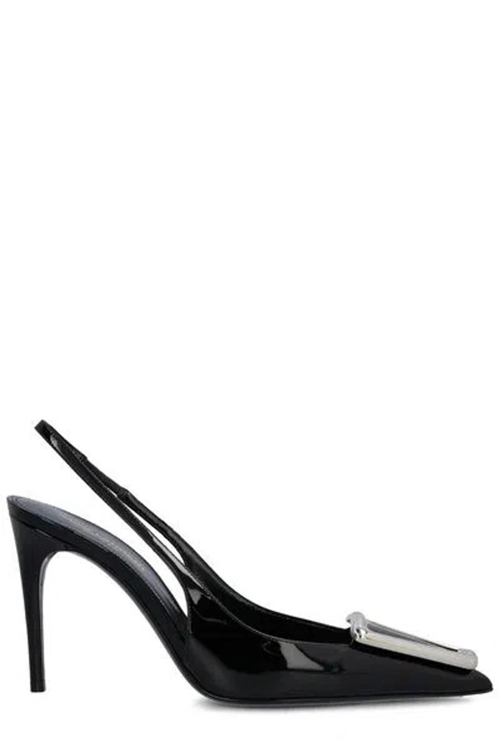 Women's Leather Pointed Toe Slingback Pumps In Black product image