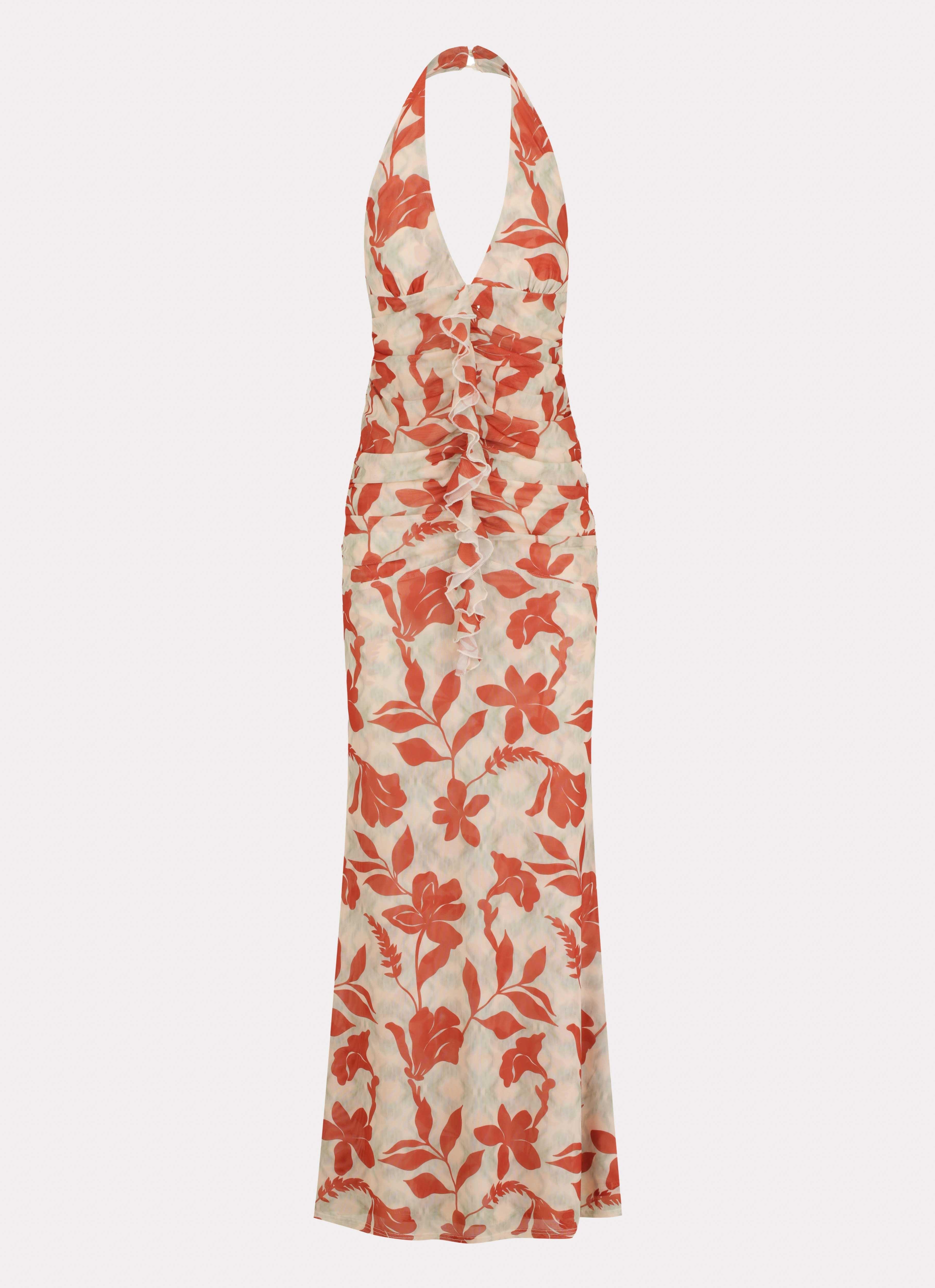 Ardenia Halter Maxi Dress - Red Green Floral Product Image