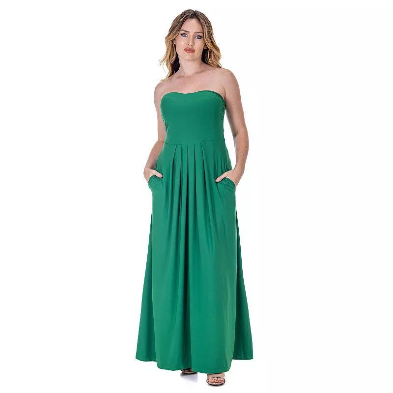 Womens 24Seven Comfort Apparel Pleated A Line Strapless Maxi Dress With Pockets Blue Product Image