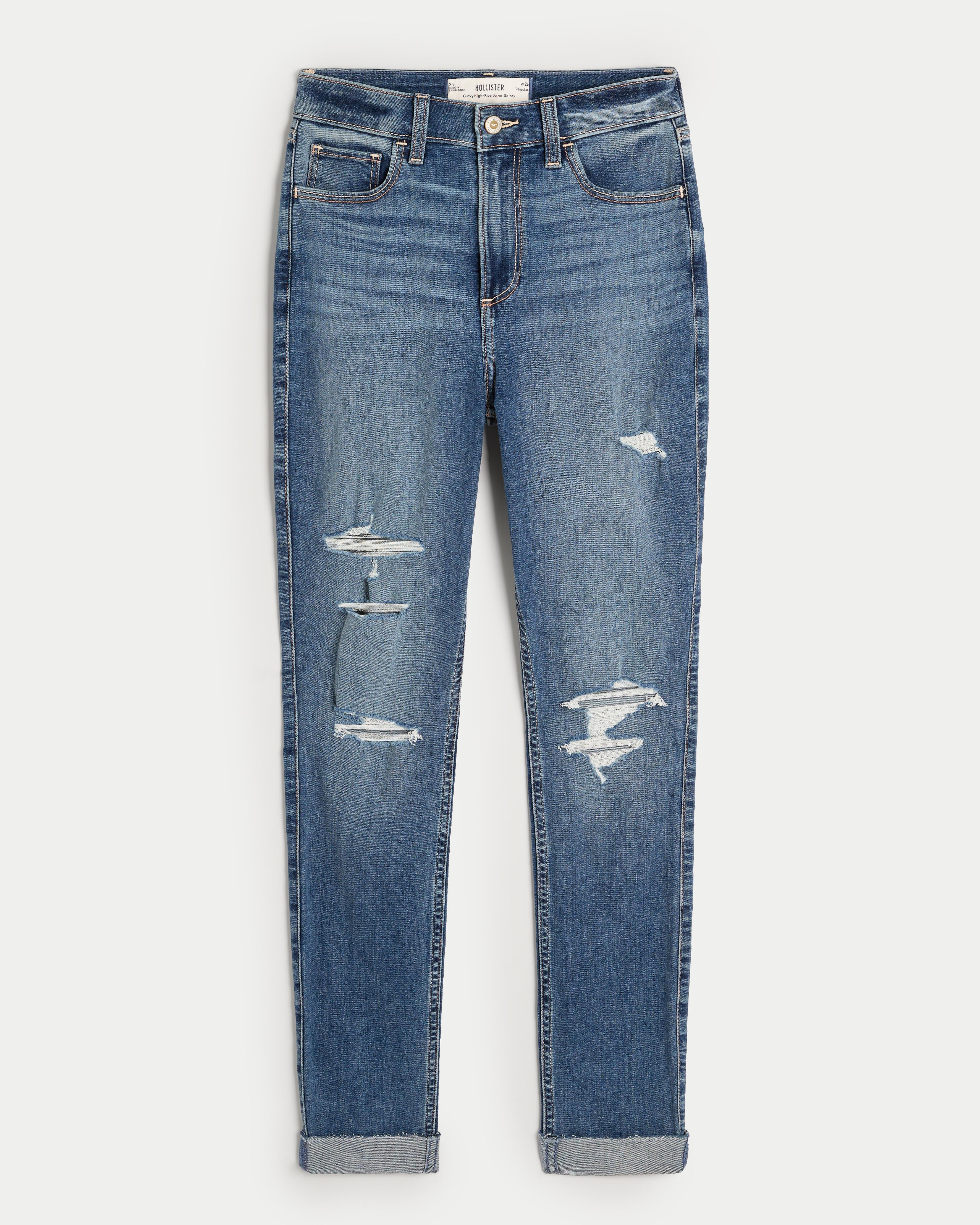 Curvy High-Rise Ripped Medium Wash Super Skinny Jeans Product Image