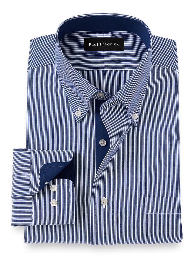 Non-Iron Cotton Stripe Dress Shirt With Contrast Trim - Blue Product Image